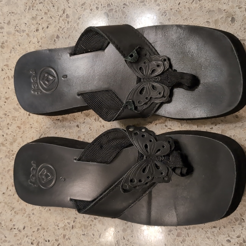 Reef Platform Leather Flip Flops, Size 8